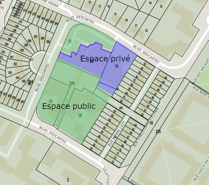 Délimitation des espaces privés et publics de la place Jacques Coeur