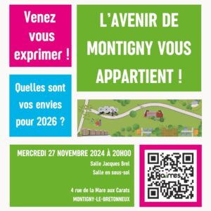 Affiche pour l'événement du 27/11 à la salle sous-sol de la salle Jacques Brel sur le thème "Montigny vous appartient !"