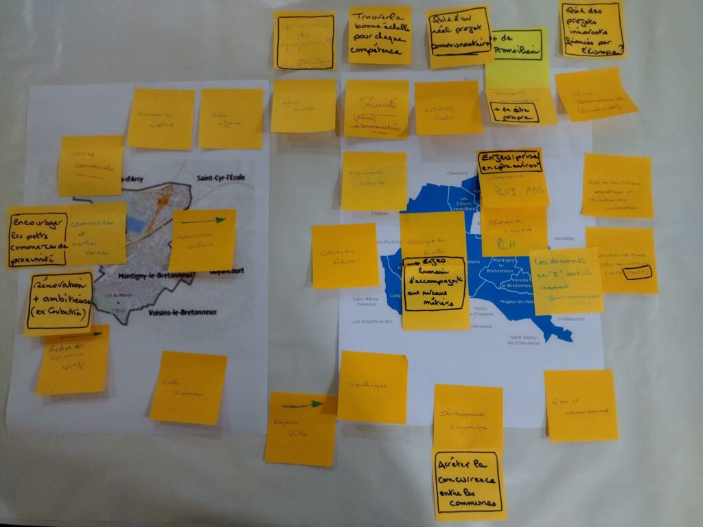 Post-it des idées de l'atelier "Quelles compétences pour SQY et Montigny ?"