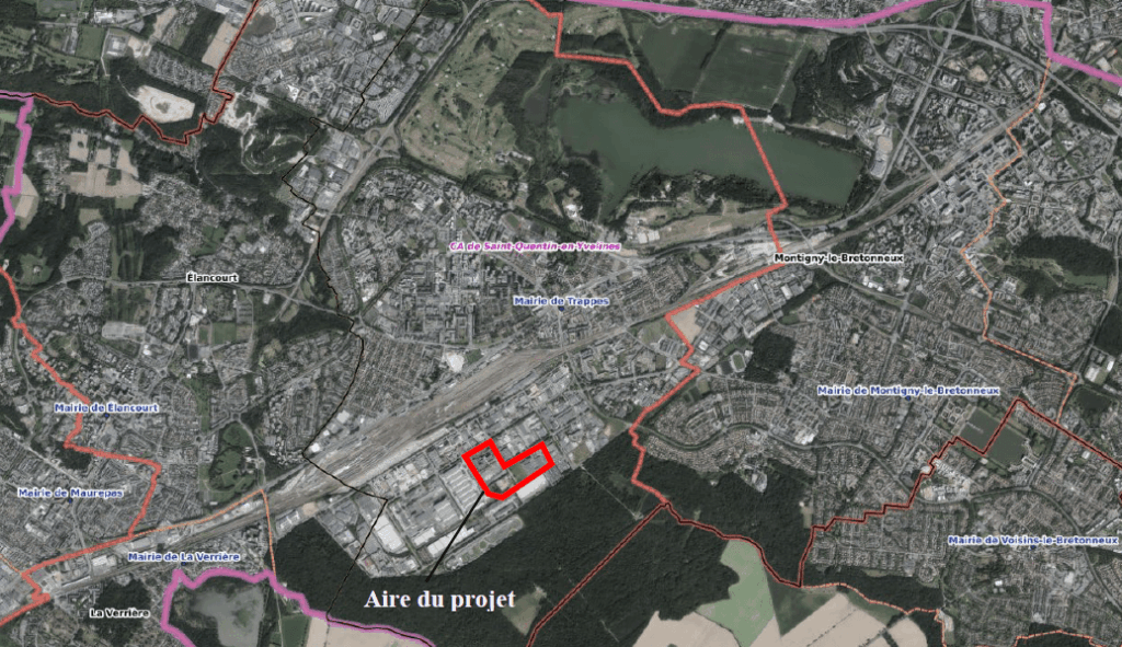 Localisation du projet de data center sur un plan de Saint-Quentin-en-Yvelines